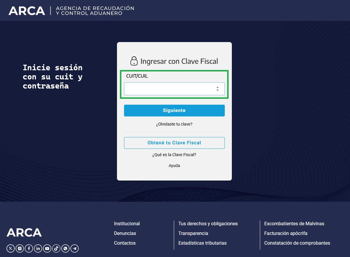 Pantalla para ingresar CUIT