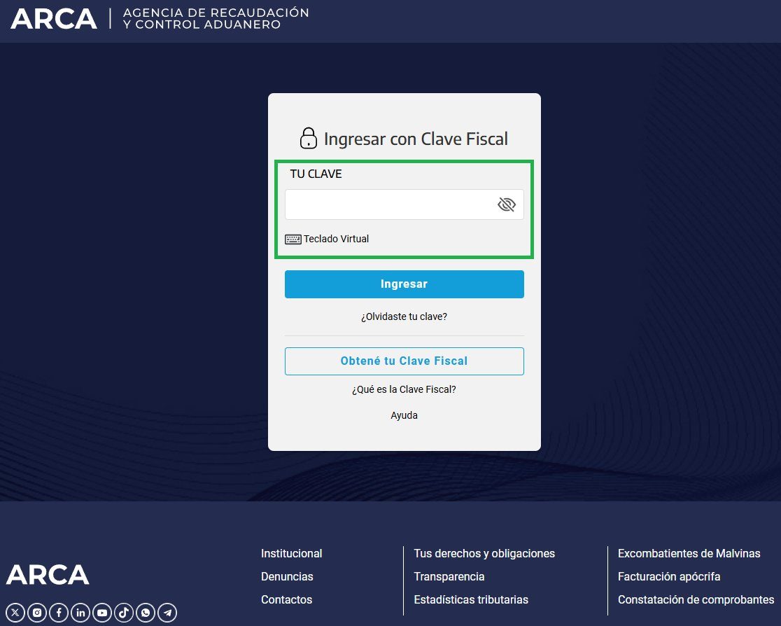 Pantalla para ingresar la clave fiscal