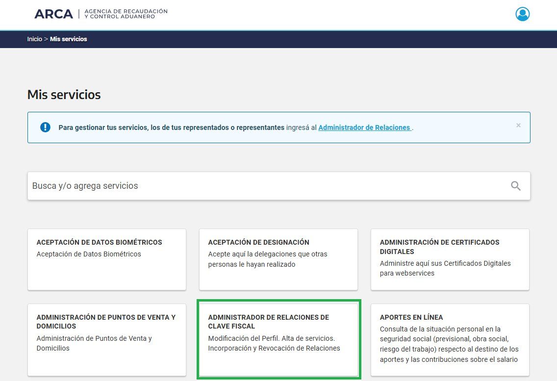 Listado de servicios con Administrador de Relaciones de Clave Fiscal