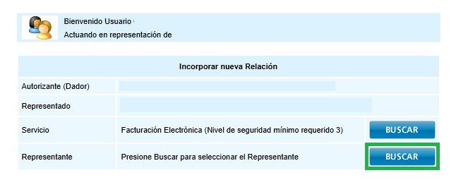 Fila Representante con el botón Buscar